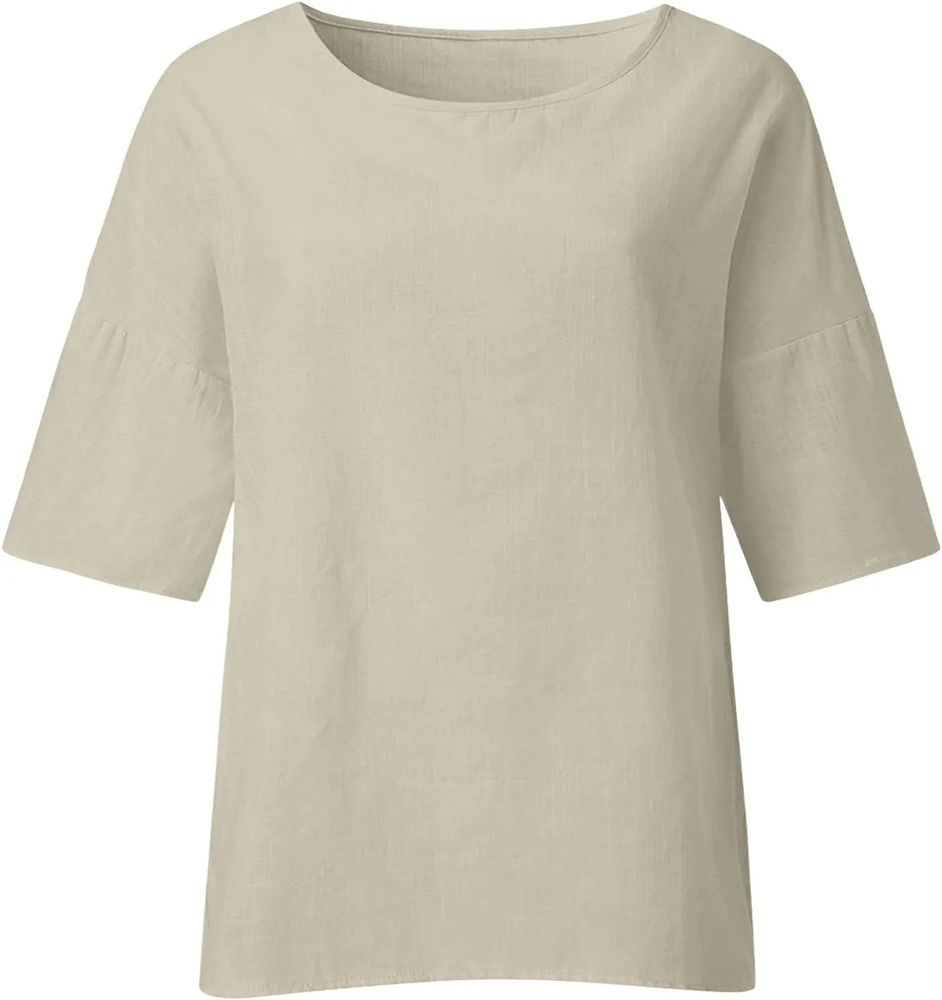 Linen Shirts for Women 3/4 Sleeve Crewneck Oversized T Shirts Loose Casual Blouses Lightweight Trendy Summer Tops