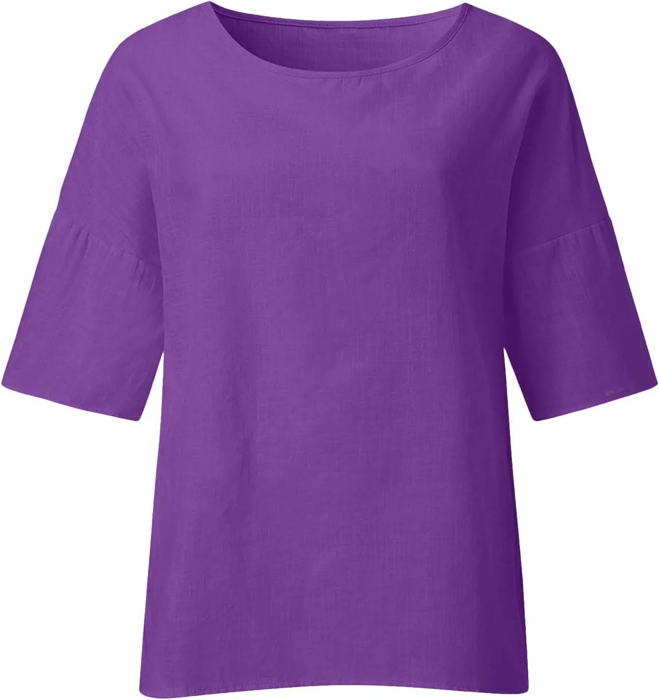 Linen Shirts for Women 3/4 Sleeve Crewneck Oversized T Shirts Loose Casual Blouses Lightweight Trendy Summer Tops
