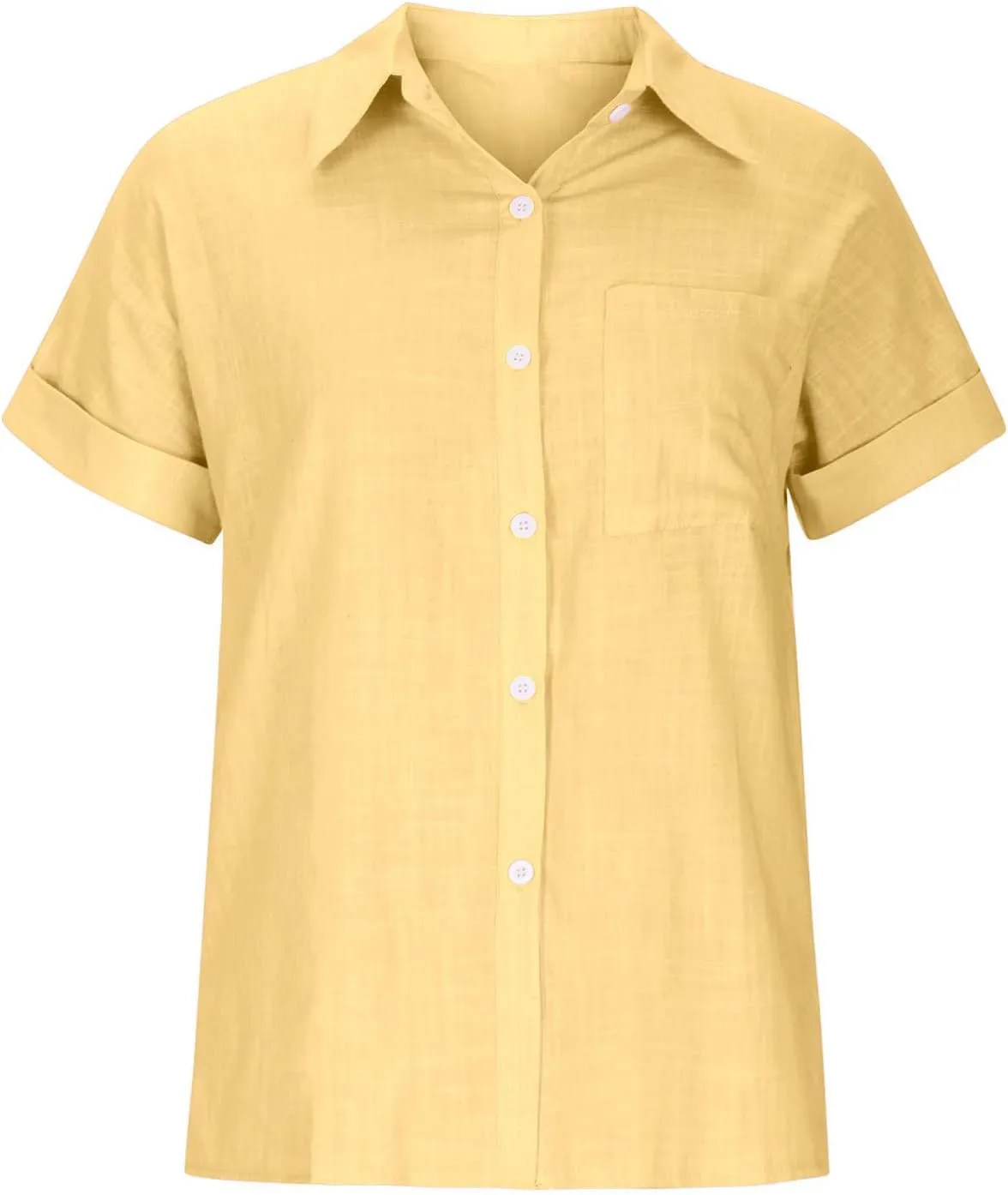Linen Shirts for Women Short Sleeve Button Down Collared Tops Loose Fit Tunic Comfy Casual Summer Blouses Tshirt