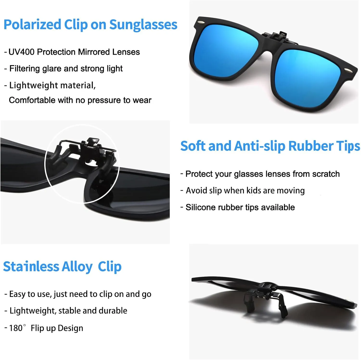 Long Keeper Kids Polarized Clip On Sunglasses Teen Boys Girls Square Flip Up Clip-on Sunglasses Over Glasses