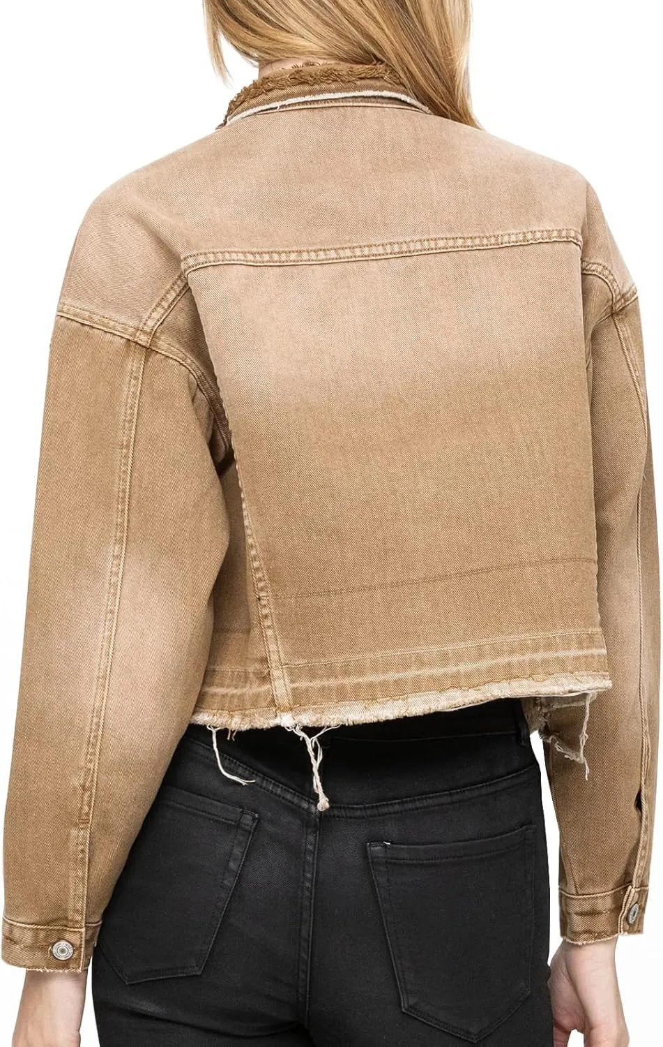 LONGYIDA Denim Jackets for Women Button Down Cropped Frayed Jean Jacket Long Sleeve Distressed Ripped Denim Jacket Coat