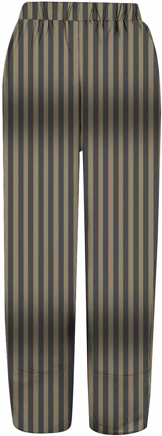 Loose Casual Capri Cotton Pants Women Casual Striped Linen Trousers High Waist Elastic Lounge Beach