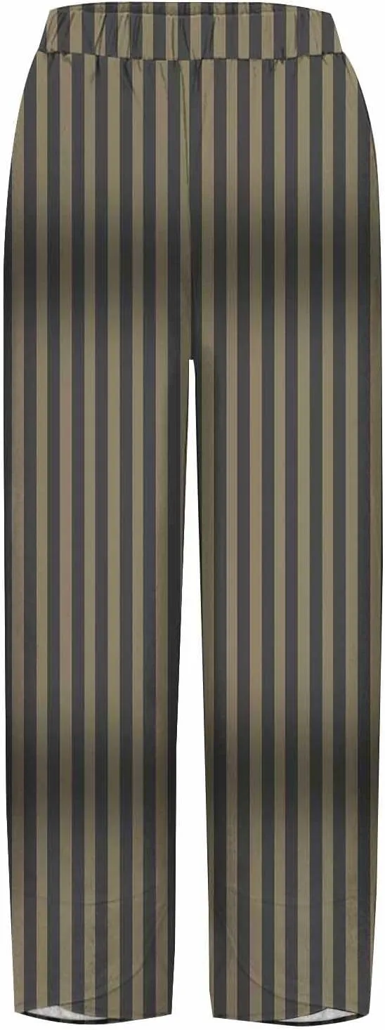 Loose Casual Capri Cotton Pants Women Casual Striped Linen Trousers High Waist Elastic Lounge Beach