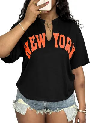LovelyWholesale Womens Graphic Tees V Neck Short Sleeve T Shirt Loose Casual Summer Tops