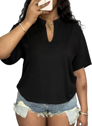 LovelyWholesale Womens Graphic Tees V Neck Short Sleeve T Shirt Loose Casual Summer Tops