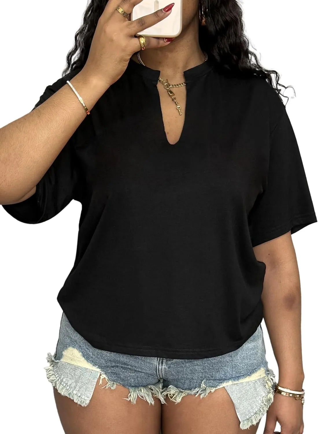 LovelyWholesale Womens Graphic Tees V Neck Short Sleeve T Shirt Loose Casual Summer Tops