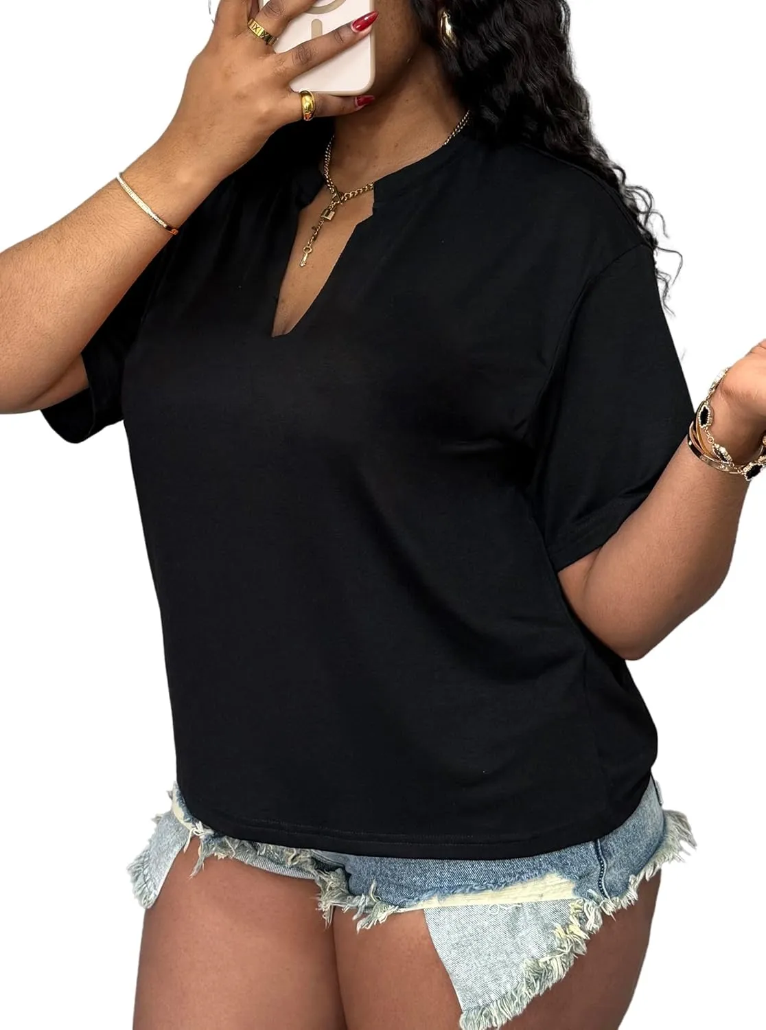 LovelyWholesale Womens Graphic Tees V Neck Short Sleeve T Shirt Loose Casual Summer Tops