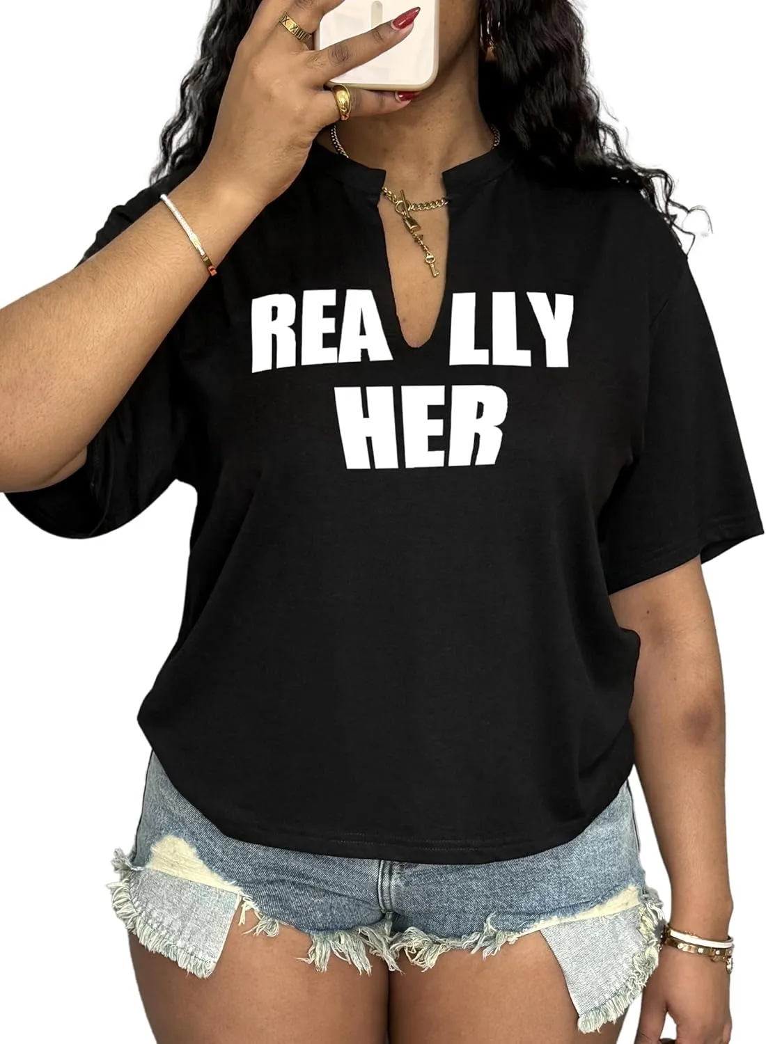 LovelyWholesale Womens Graphic Tees V Neck Short Sleeve T Shirt Loose Casual Summer Tops