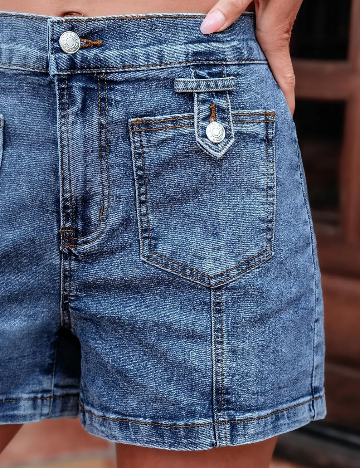 luvamia Jean Shorts for Women High Waisted Wide Leg Elastic Waist Stretchy Denim Jorts Summer Causal Shorts with Pockets