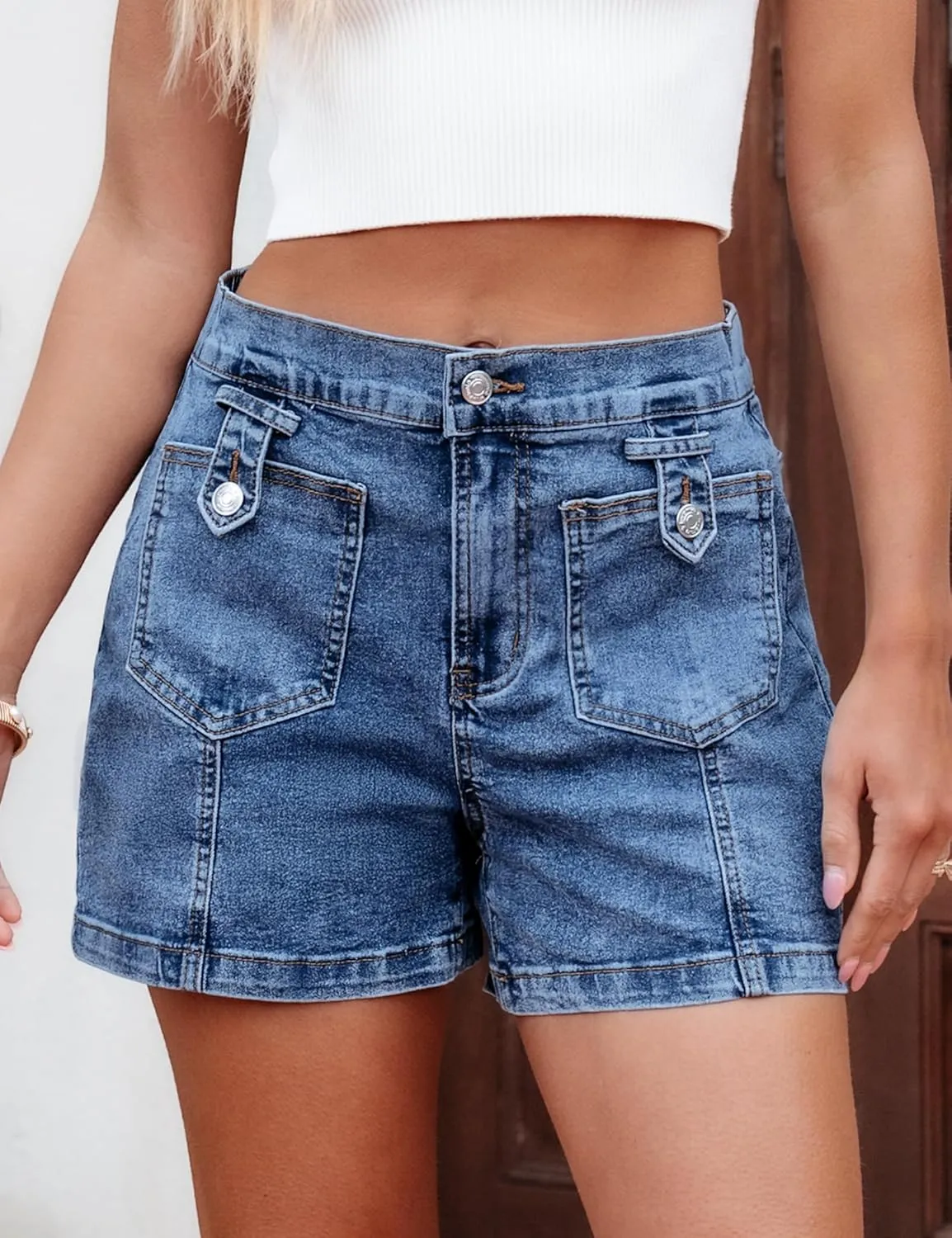 luvamia Jean Shorts for Women High Waisted Wide Leg Elastic Waist Stretchy Denim Jorts Summer Causal Shorts with Pockets