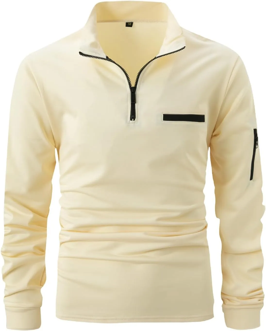 Male Shirt Quarter Zip Work Daily Wear Long Sleeve Fashion Comfortable Plain Pocket Regular Fit Top T Shirt V