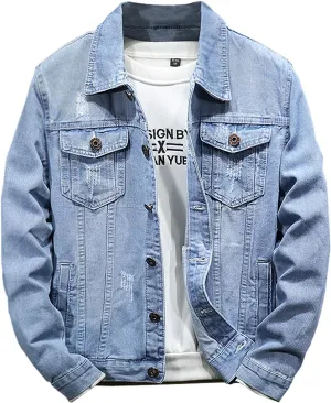 Man Long Sleeve Jackets Outerwear for Mens Turtle Neck Denim Western Ripped Cardigan Fall Winter 2025