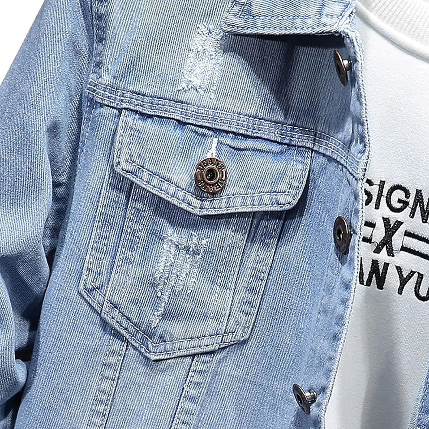 Man Long Sleeve Jackets Outerwear for Mens Turtle Neck Denim Western Ripped Cardigan Fall Winter 2025
