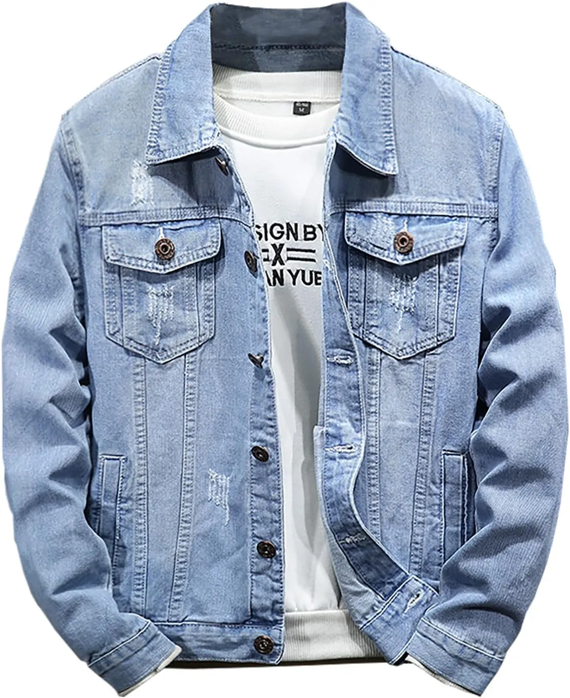 Man Long Sleeve Jackets Outerwear for Mens Turtle Neck Denim Western Ripped Cardigan Fall Winter 2025