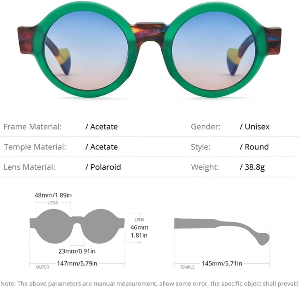 Matte Acetate Polarized Sunglasses UV400 Men Retro Big Circle Round Wide-Leg Sun Glasses Women Shades