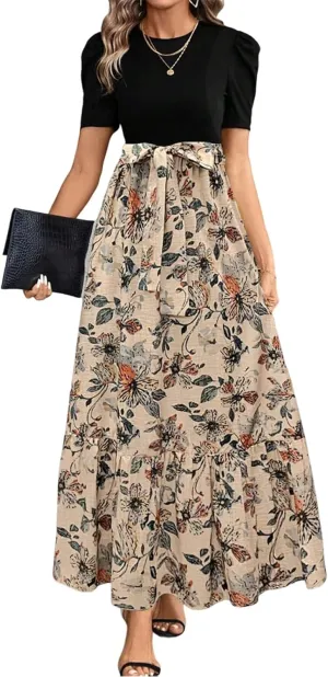 Maxi Dresses for Women 2025,Patchwork Womens Easter Dresses Wedding Guest Formal Spring Summer Wrap Dress for Women