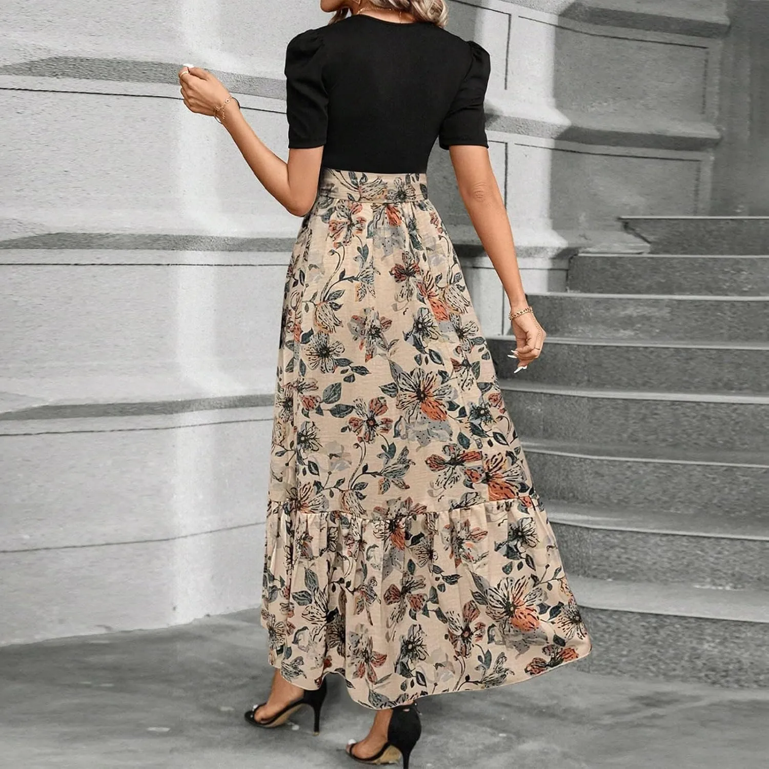 Maxi Dresses for Women 2025,Patchwork Womens Easter Dresses Wedding Guest Formal Spring Summer Wrap Dress for Women