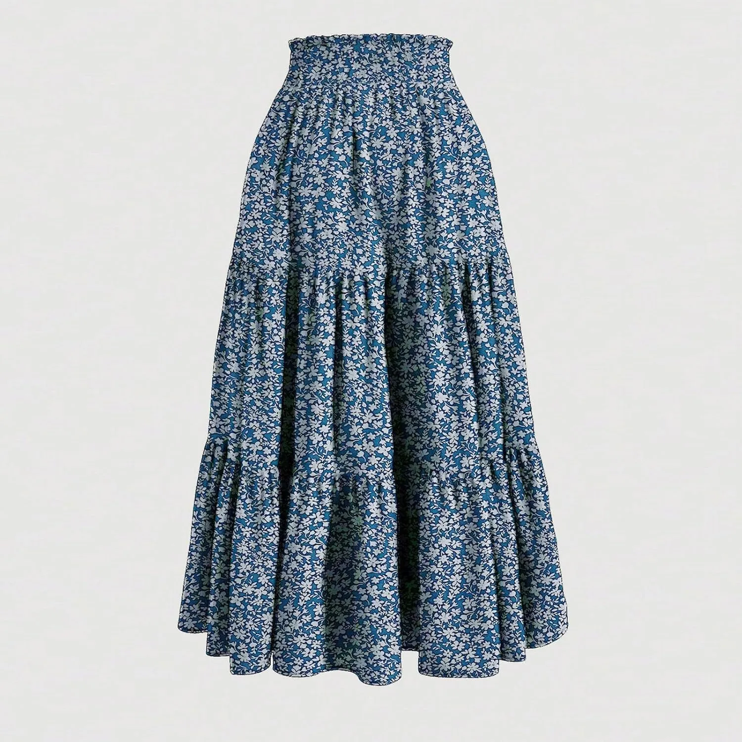 Maxi Skirts for Women High Waisted Tiered A Line Long Skirt Drawstring Flowy Floral Pleated Summer Skirt with Pockets