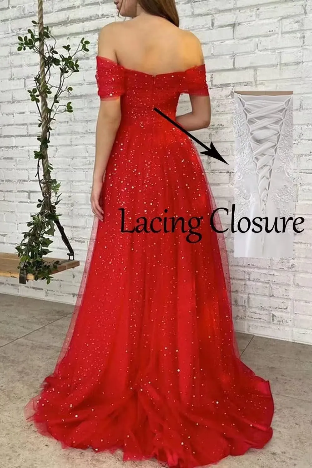 Maxianever Women's Sparkly Starry Tulle Prom Dresses Off Shoulder Long Formal Evening Gowns 2023