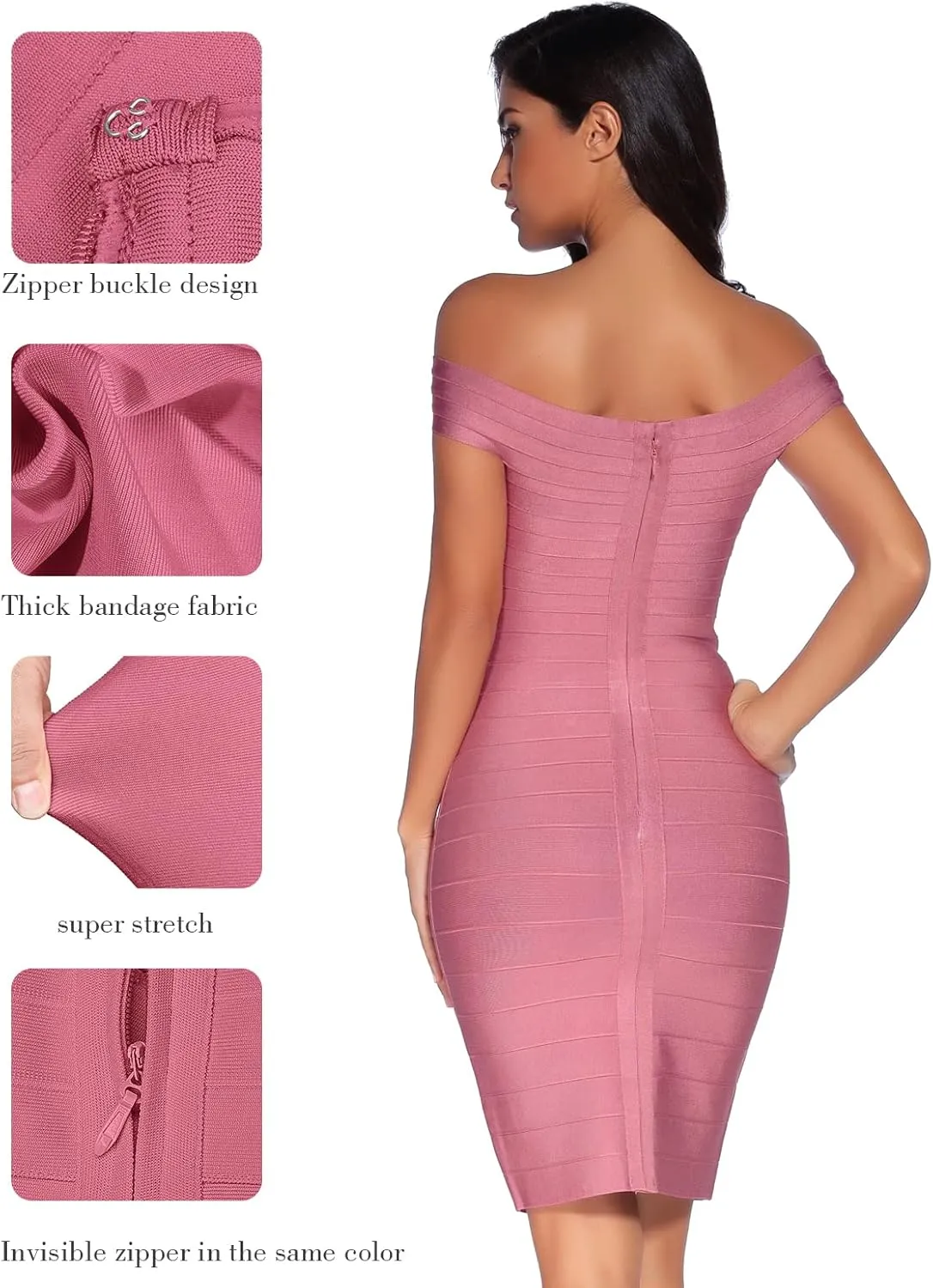 meilun Women's Rayon Off Shoulder Bandage Bodycon Party Dress