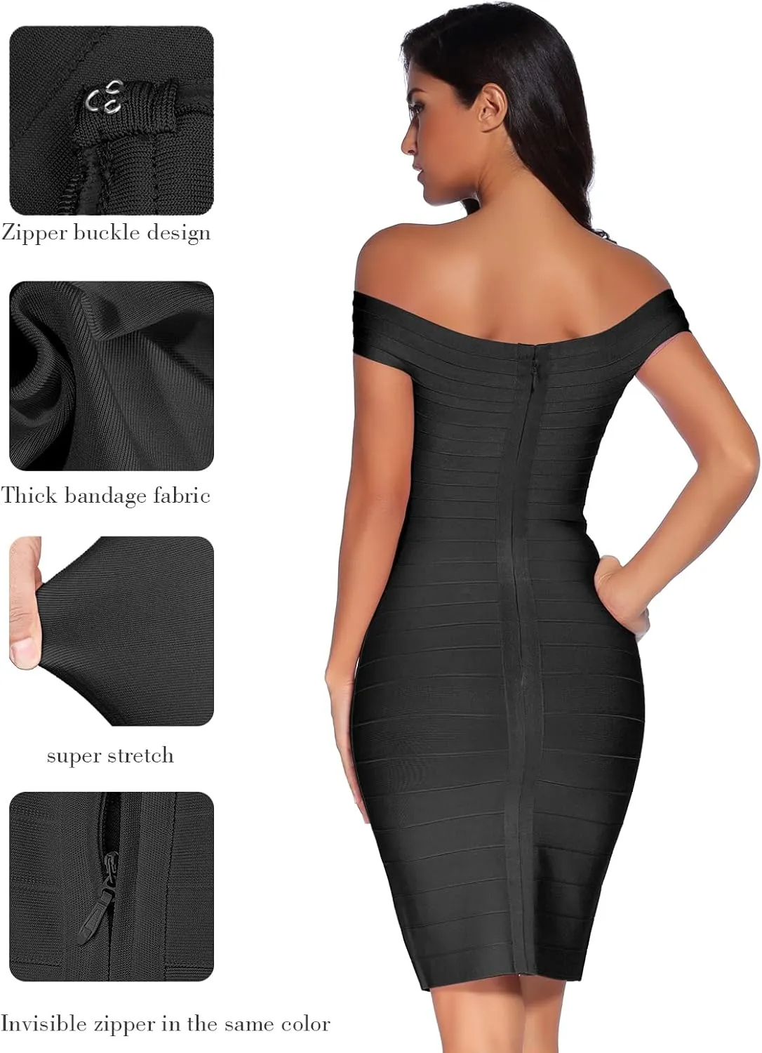 meilun Women's Rayon Off Shoulder Bandage Bodycon Party Dress