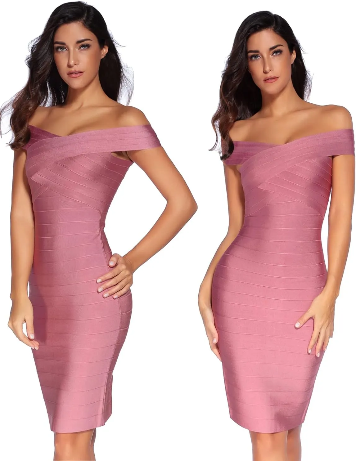 meilun Women's Rayon Off Shoulder Bandage Bodycon Party Dress