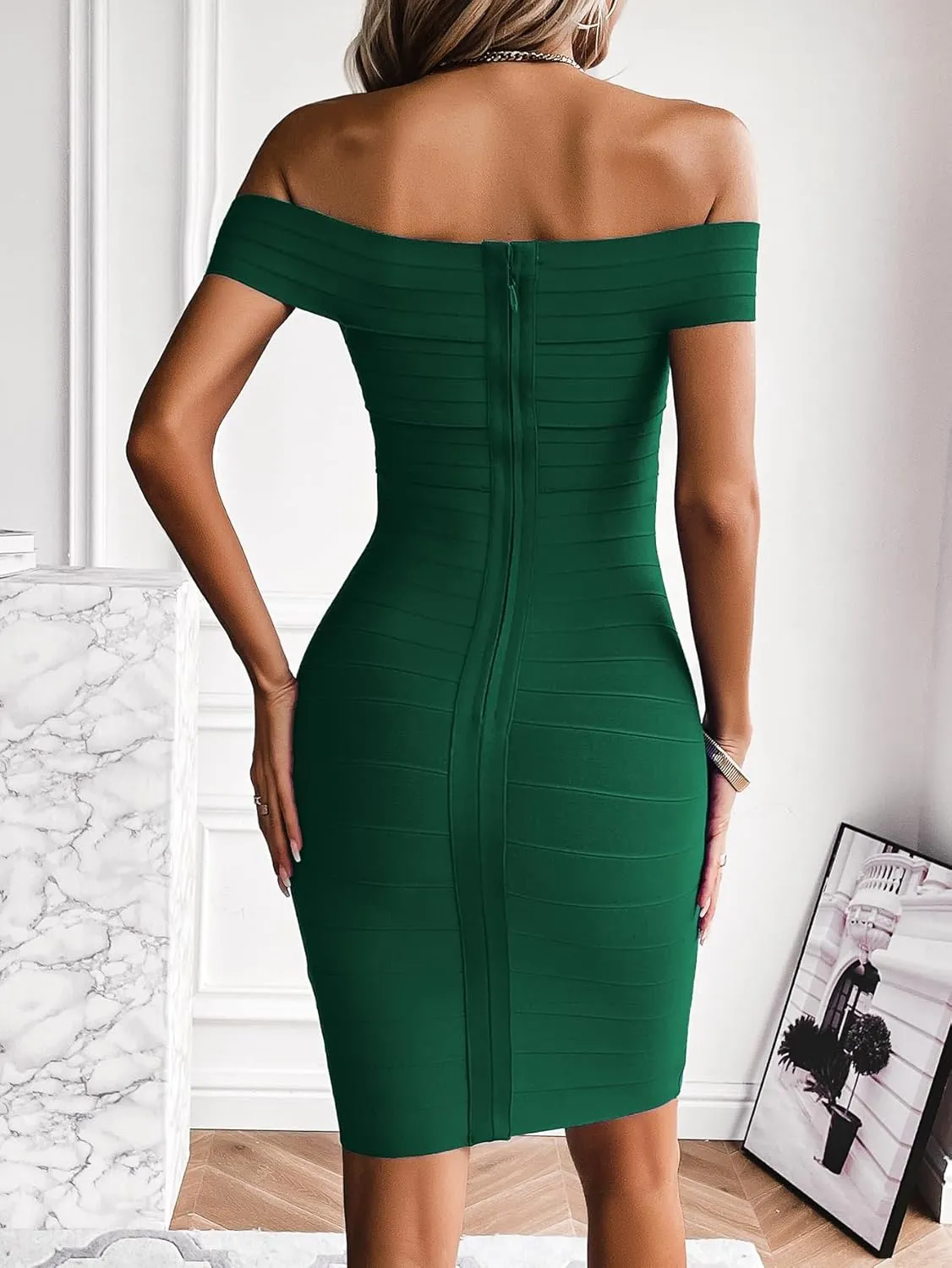 meilun Women's Rayon Off Shoulder Bandage Bodycon Party Dress