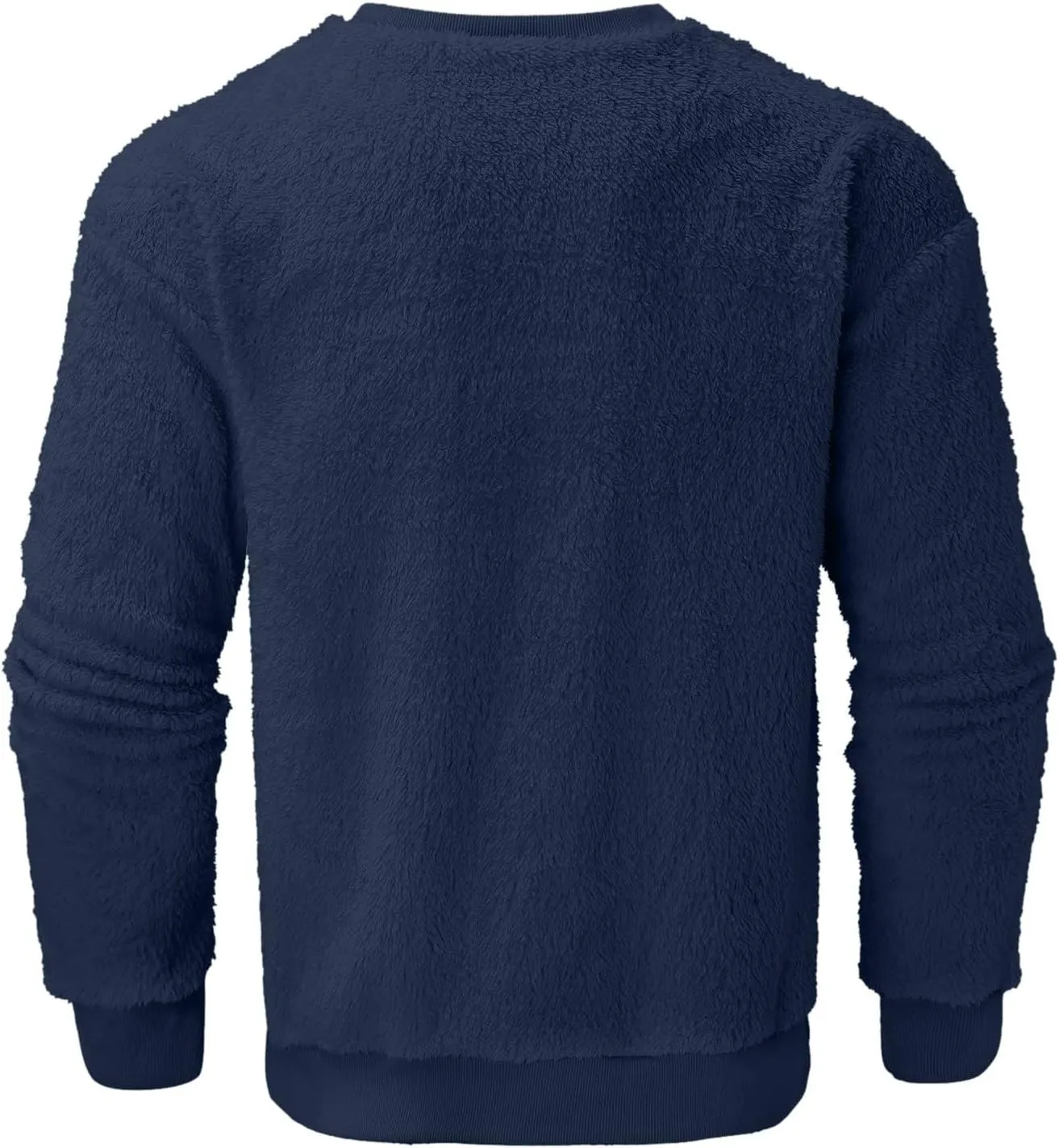 Men Fuzzy Plush Casual Sweatshirt Fleece Sherpa Crewneck Long Sleeve Pullover Winter Solid Color Loose Warm Soft Sweater Tops