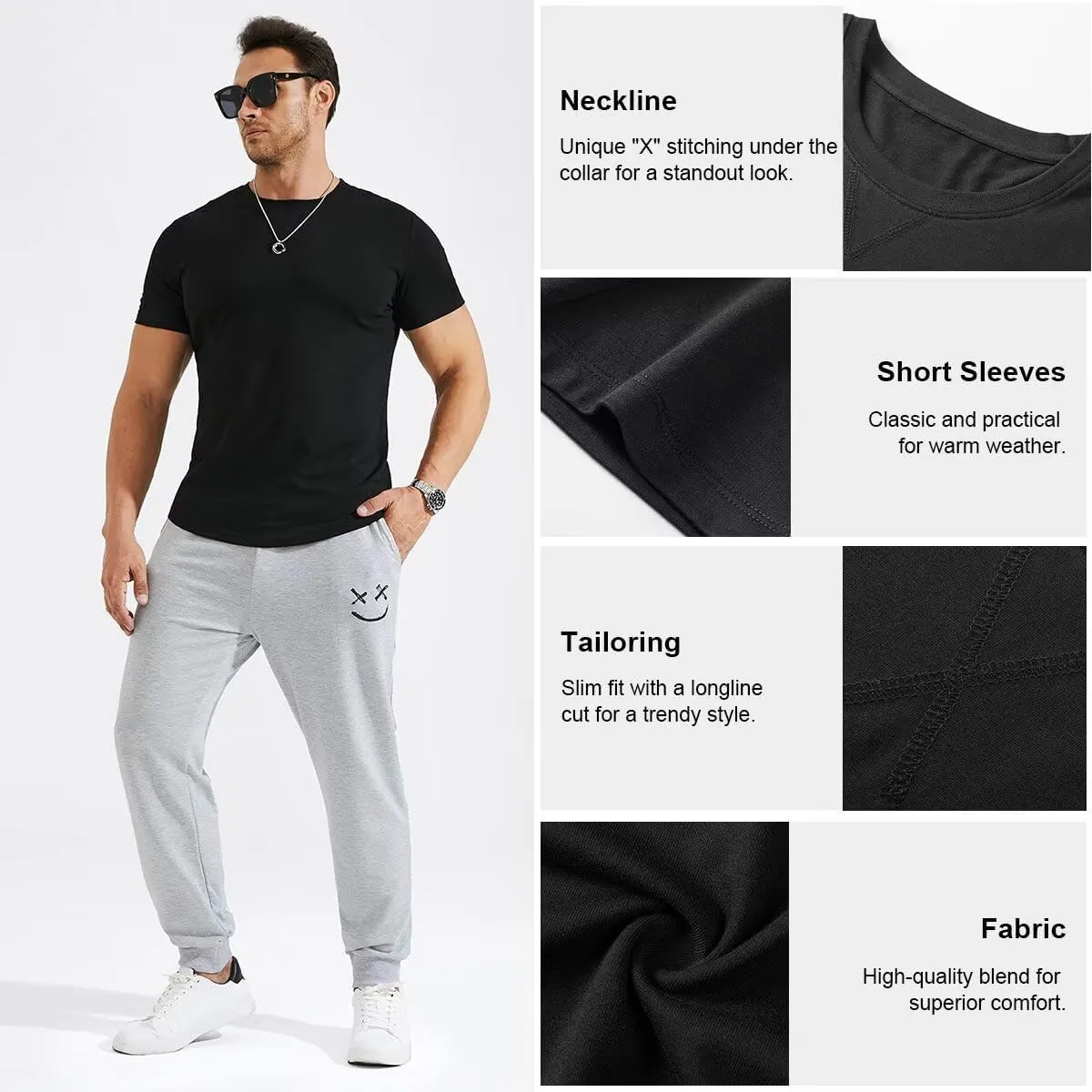 Mens 3 Pack Crewneck T-Shirts Short Sleeve Hipster Hip Hop Longline Classic Tee Tops