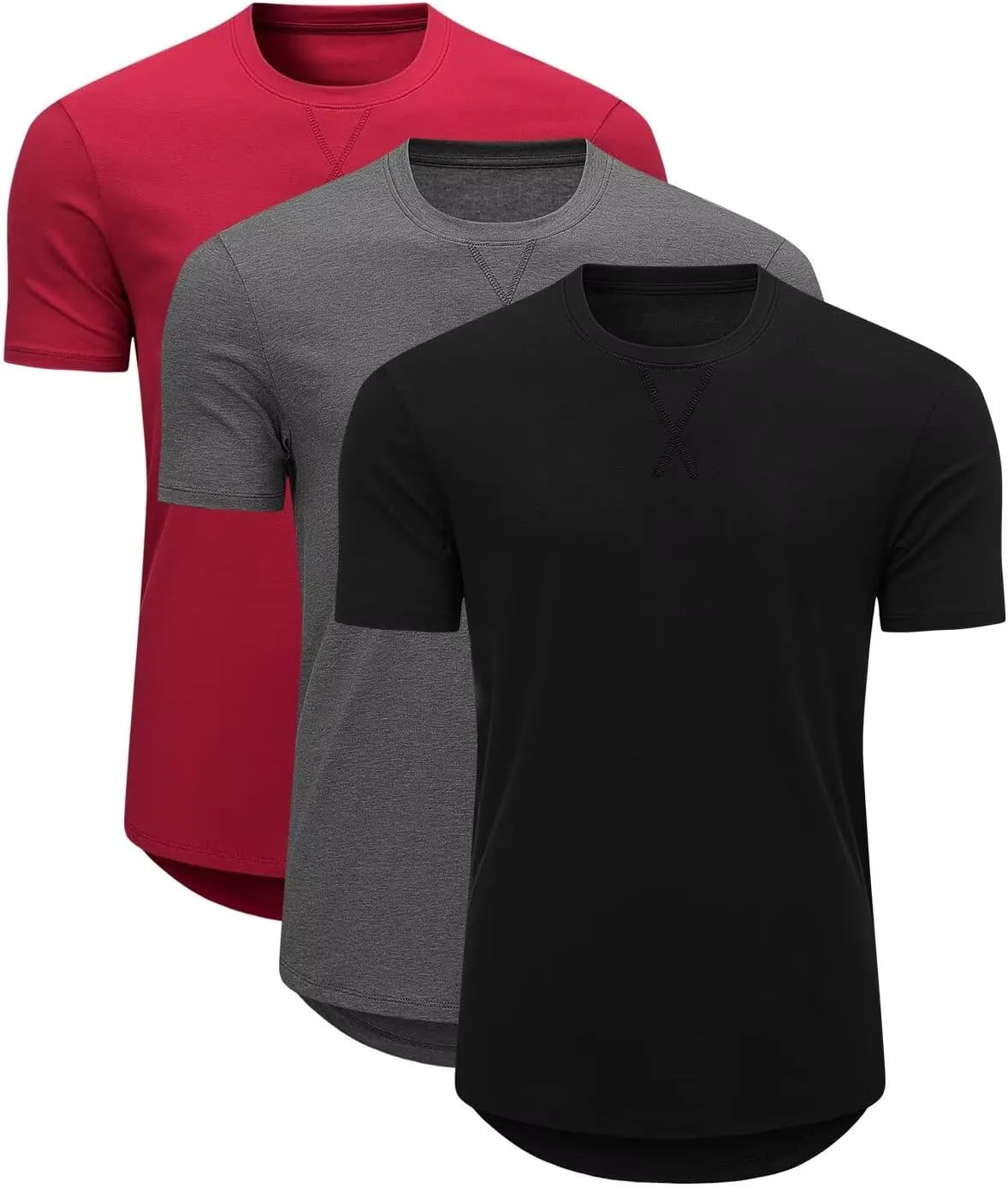 Mens 3 Pack Crewneck T-Shirts Short Sleeve Hipster Hip Hop Longline Classic Tee Tops