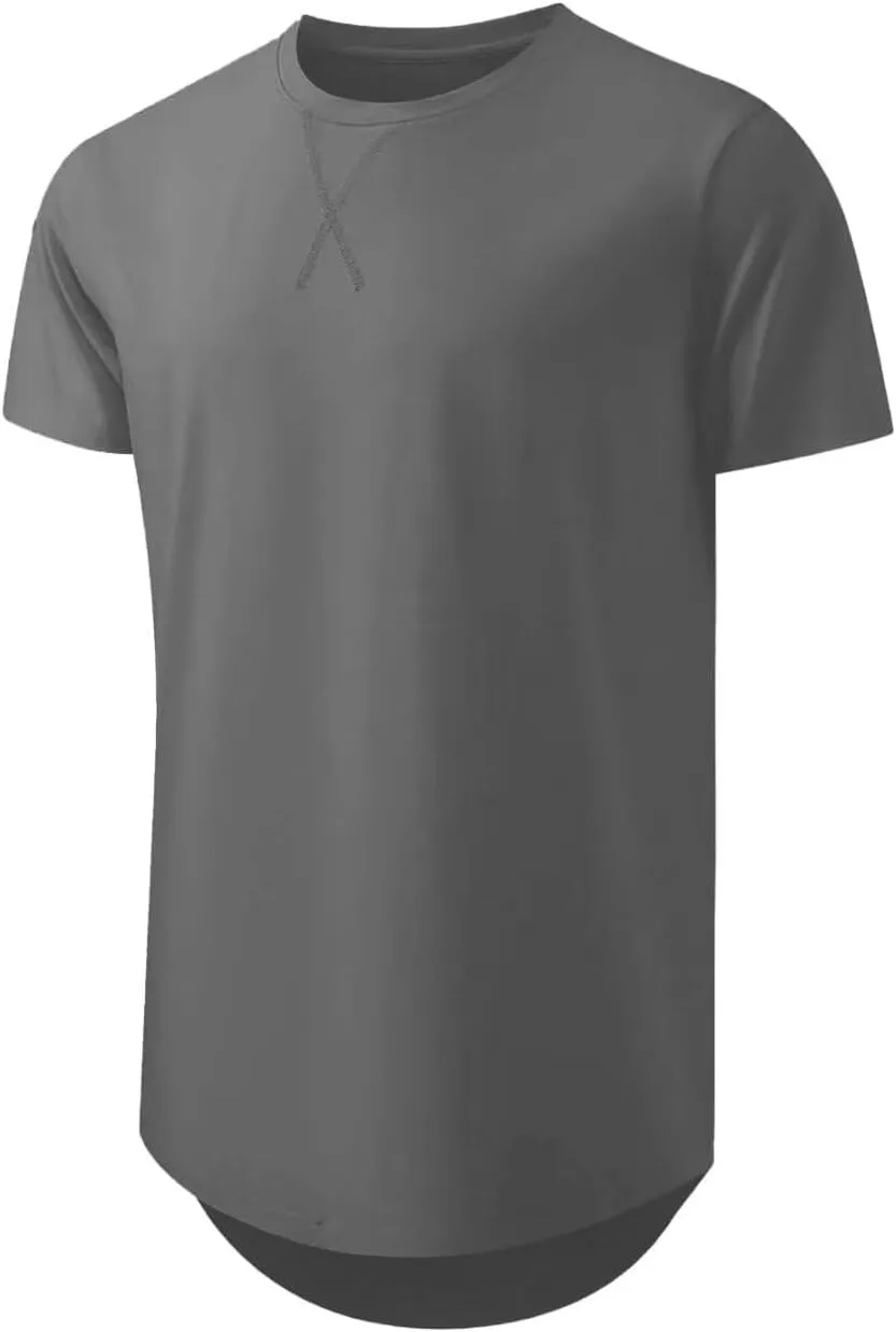 Mens 3 Pack Crewneck T-Shirts Short Sleeve Hipster Hip Hop Longline Classic Tee Tops