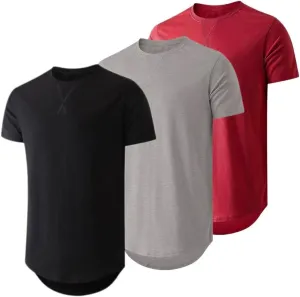 Mens 3 Pack Crewneck T-Shirts Short Sleeve Hipster Hip Hop Longline Classic Tee Tops