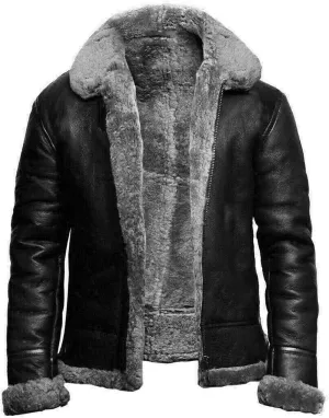 Mens Black Bomber Jackets Fuzzy Sherpa Leather Coat Fleece Lined Coats Winter Warm Jacket Thicken Overcoats