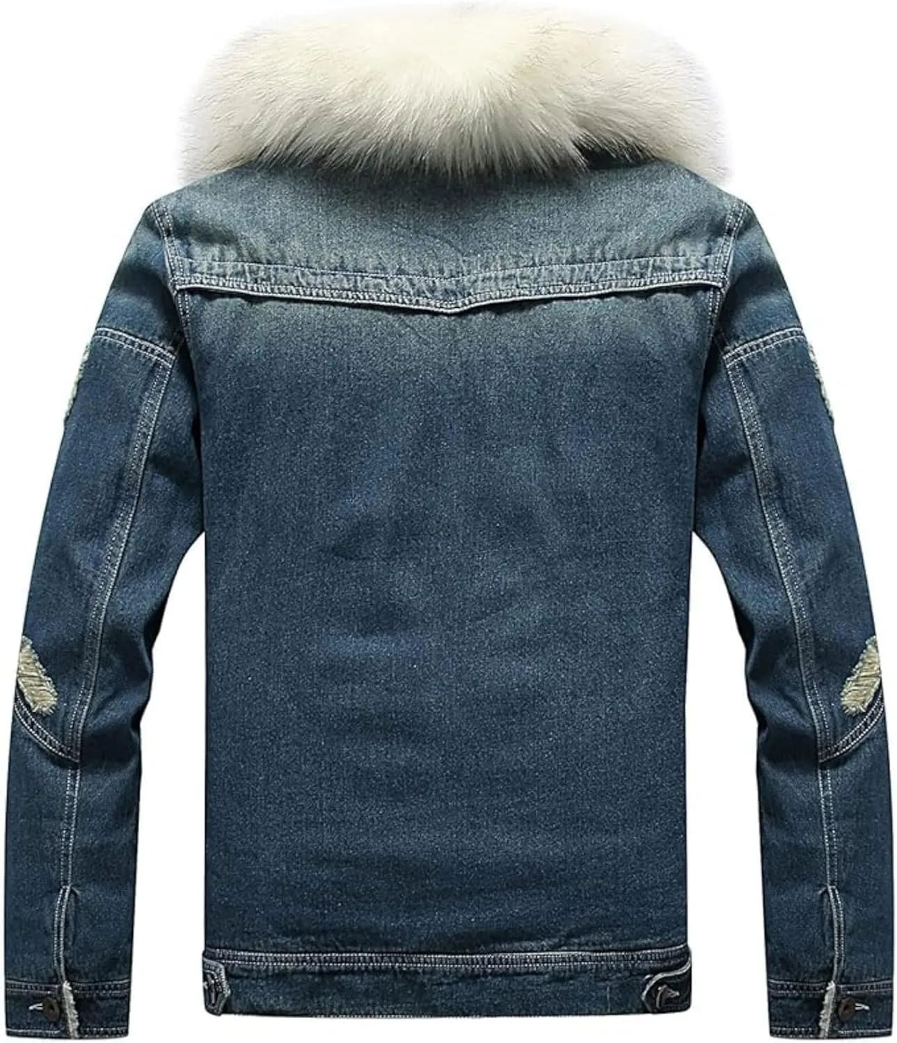 Mens Denim Jacket Plus Cotton Warm Fur Collar Sherpa Lined Denim Coat Vintage Fleece Cowboy Jean Jackets