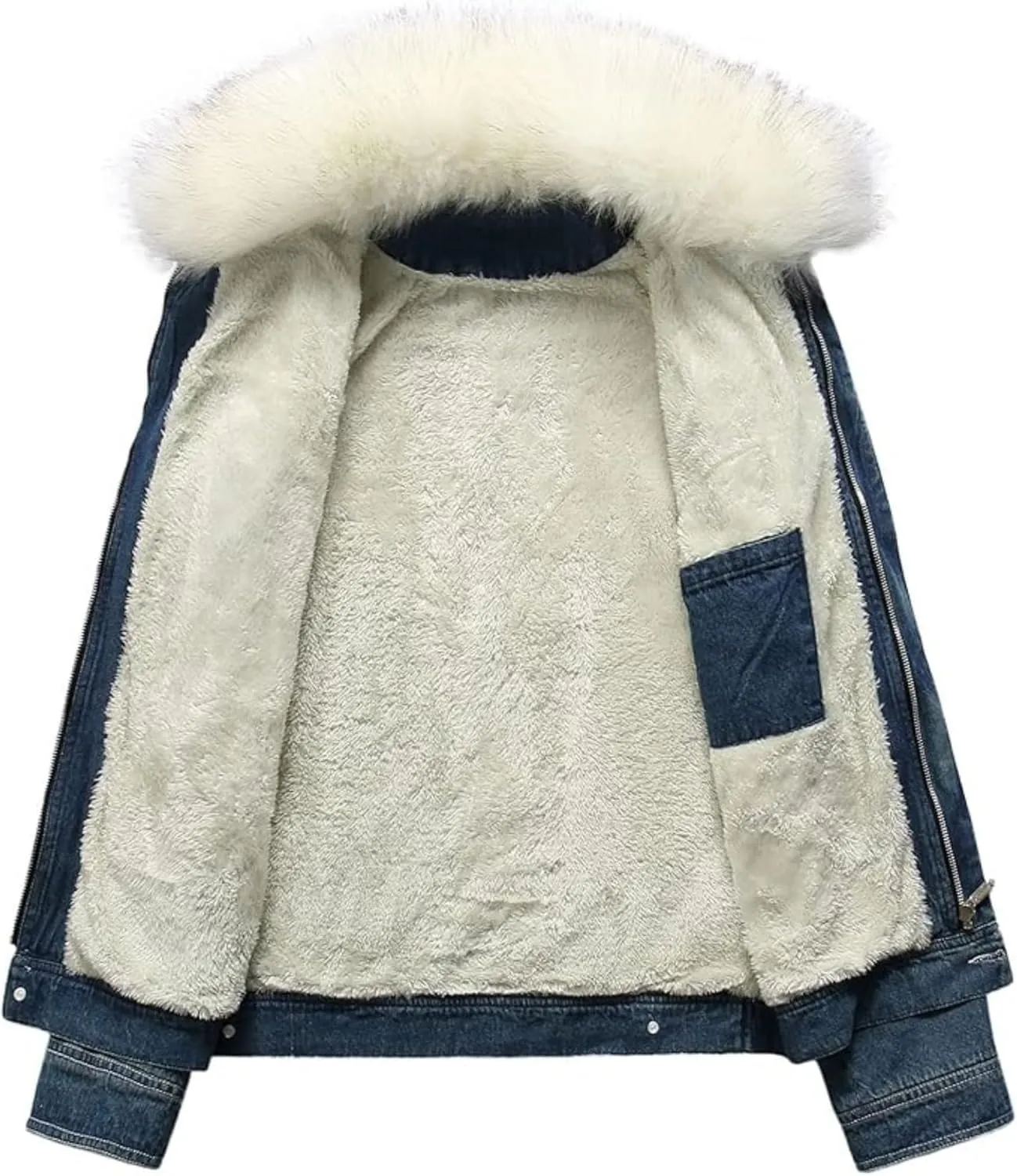 Mens Denim Jacket Plus Cotton Warm Fur Collar Sherpa Lined Denim Coat Vintage Fleece Cowboy Jean Jackets