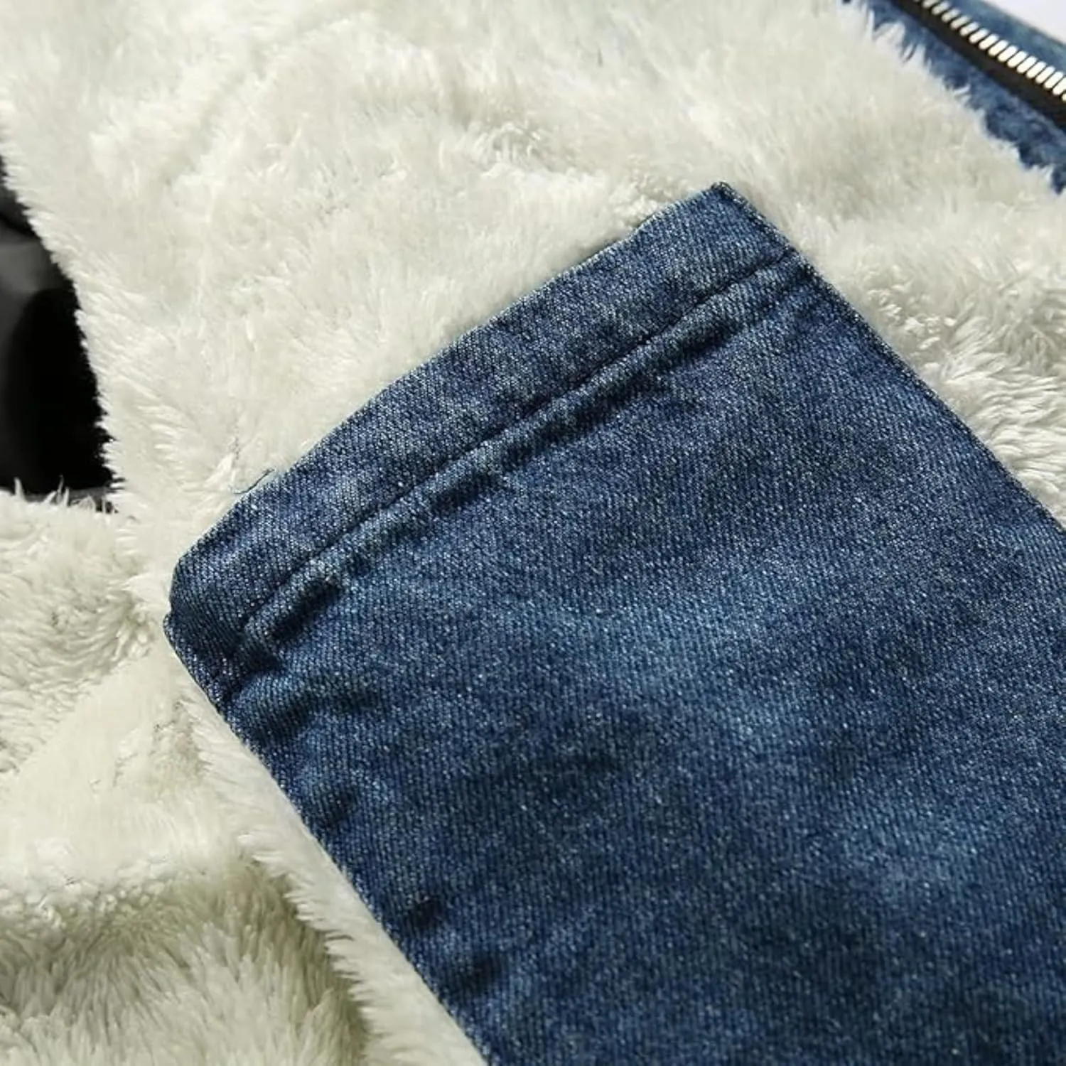 Mens Denim Jacket Plus Cotton Warm Fur Collar Sherpa Lined Denim Coat Vintage Fleece Cowboy Jean Jackets