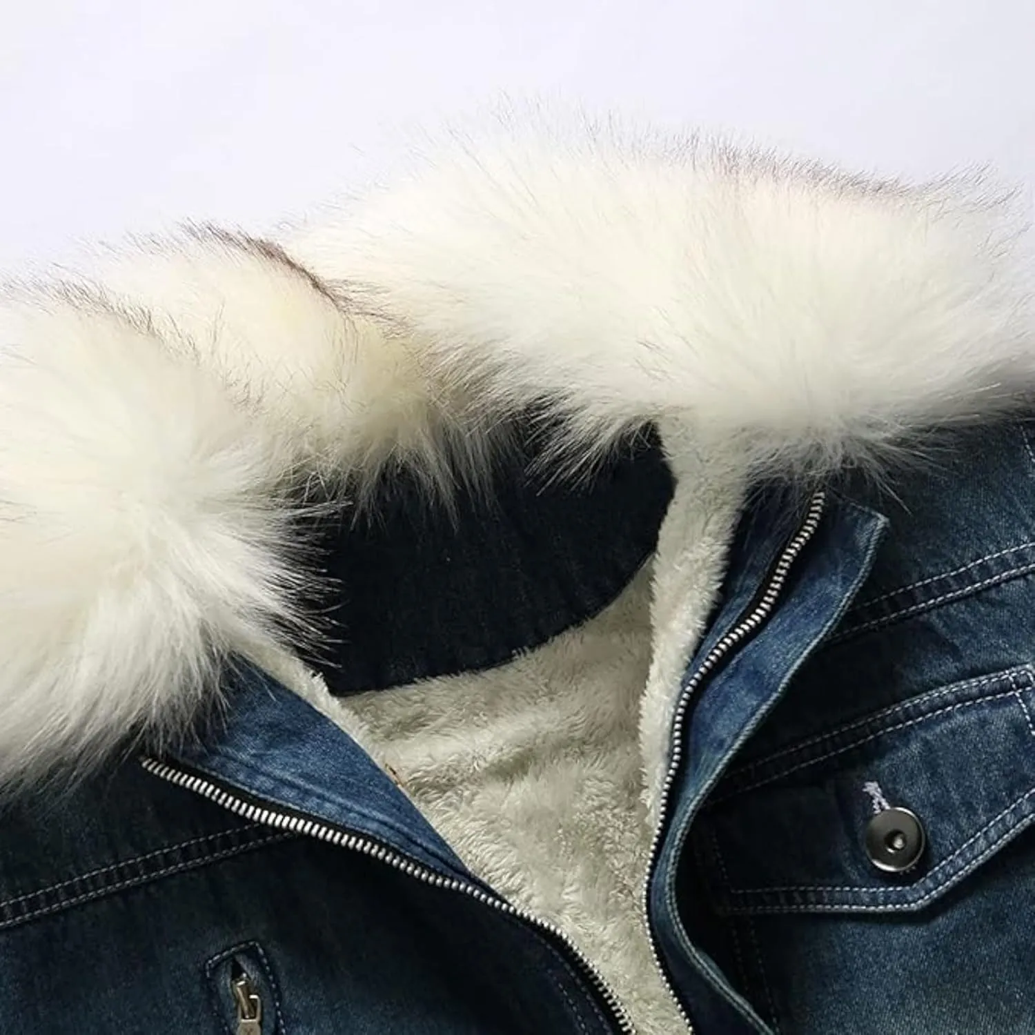 Mens Denim Jacket Plus Cotton Warm Fur Collar Sherpa Lined Denim Coat Vintage Fleece Cowboy Jean Jackets