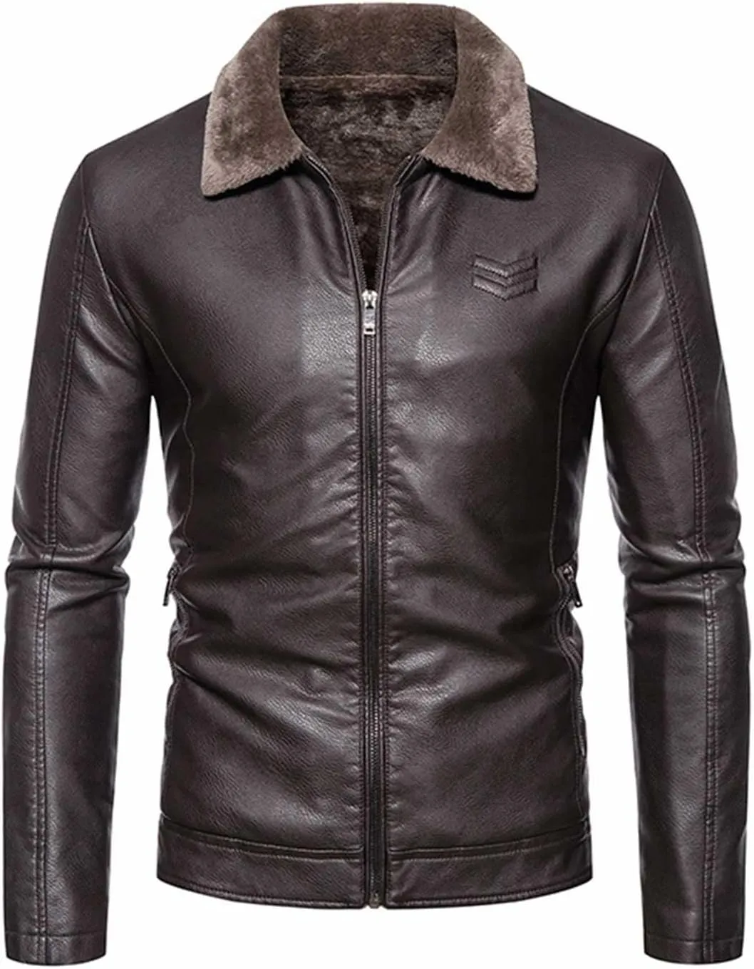 Men’s Faux Fleece Lined Leather Jackets Bomber Jacket Stylish Winter Coat Zip Up Sherpa Jacket