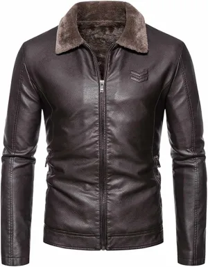 Men’s Faux Fleece Lined Leather Jackets Bomber Jacket Stylish Winter Coat Zip Up Sherpa Jacket