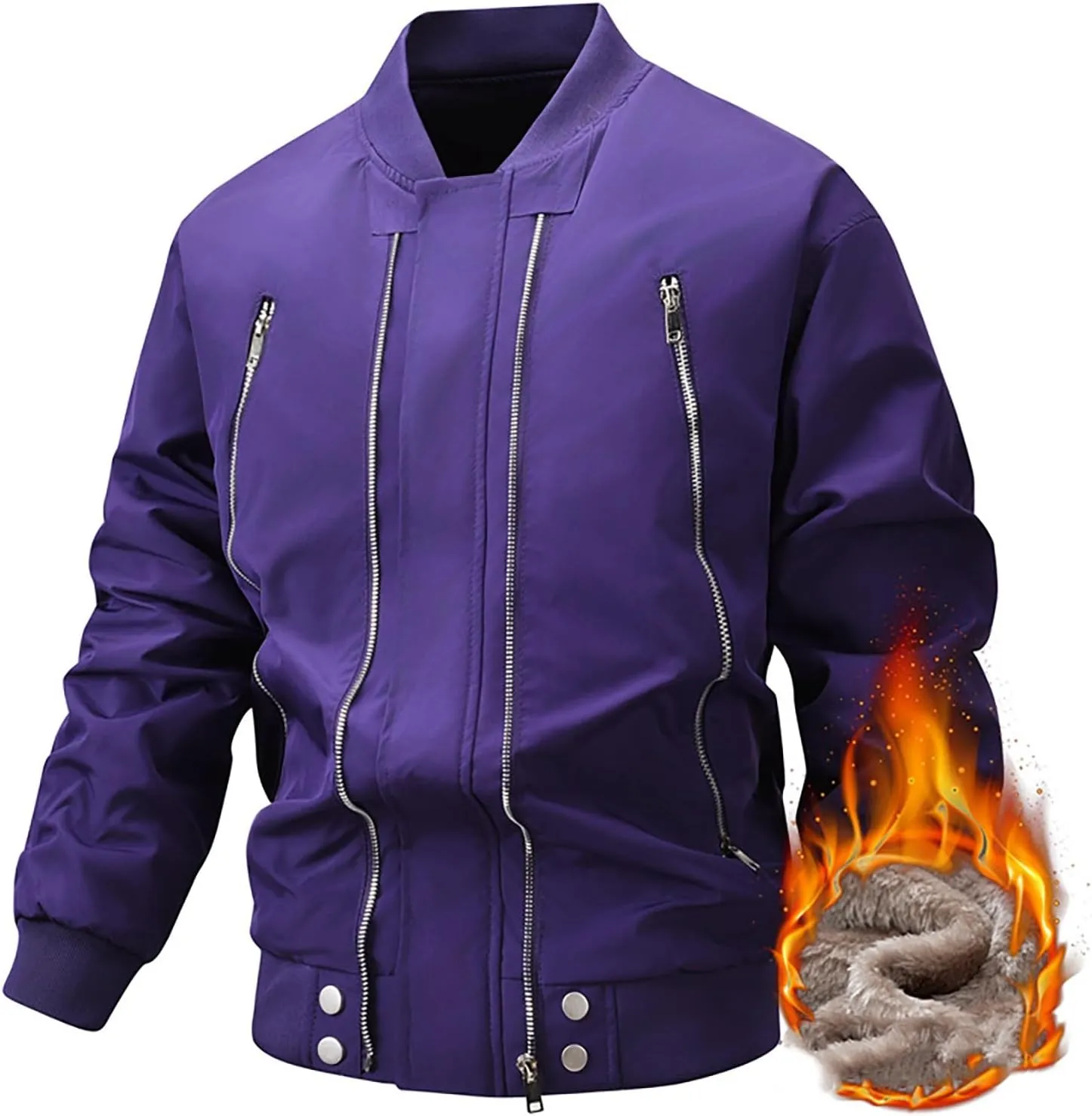 Mens Fleece Bomber Jacket Casual Plaid Jacquard Varsity Jacket Coat Zipper Pockets Windbreaker Softshell Jacket
