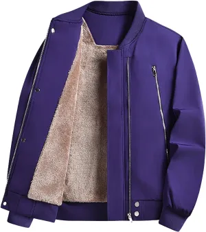 Mens Fleece Bomber Jacket Casual Plaid Jacquard Varsity Jacket Coat Zipper Pockets Windbreaker Softshell Jacket