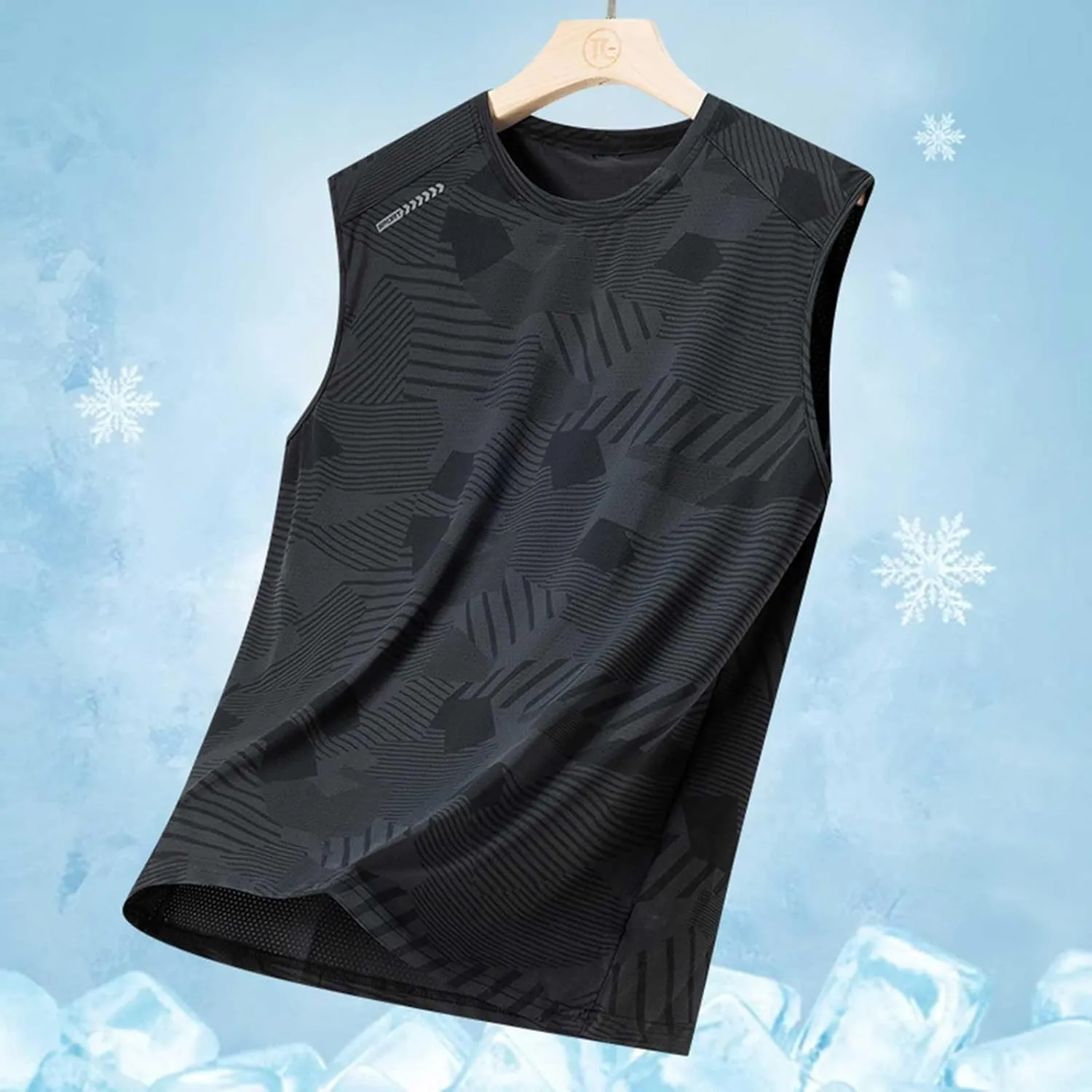 Men's Ice Silk Tank Tops Summer Crew Neck Sleeveless Workout Vest Shirt Quick Dry Bodybuilding Gym Muscle Cut Shirts