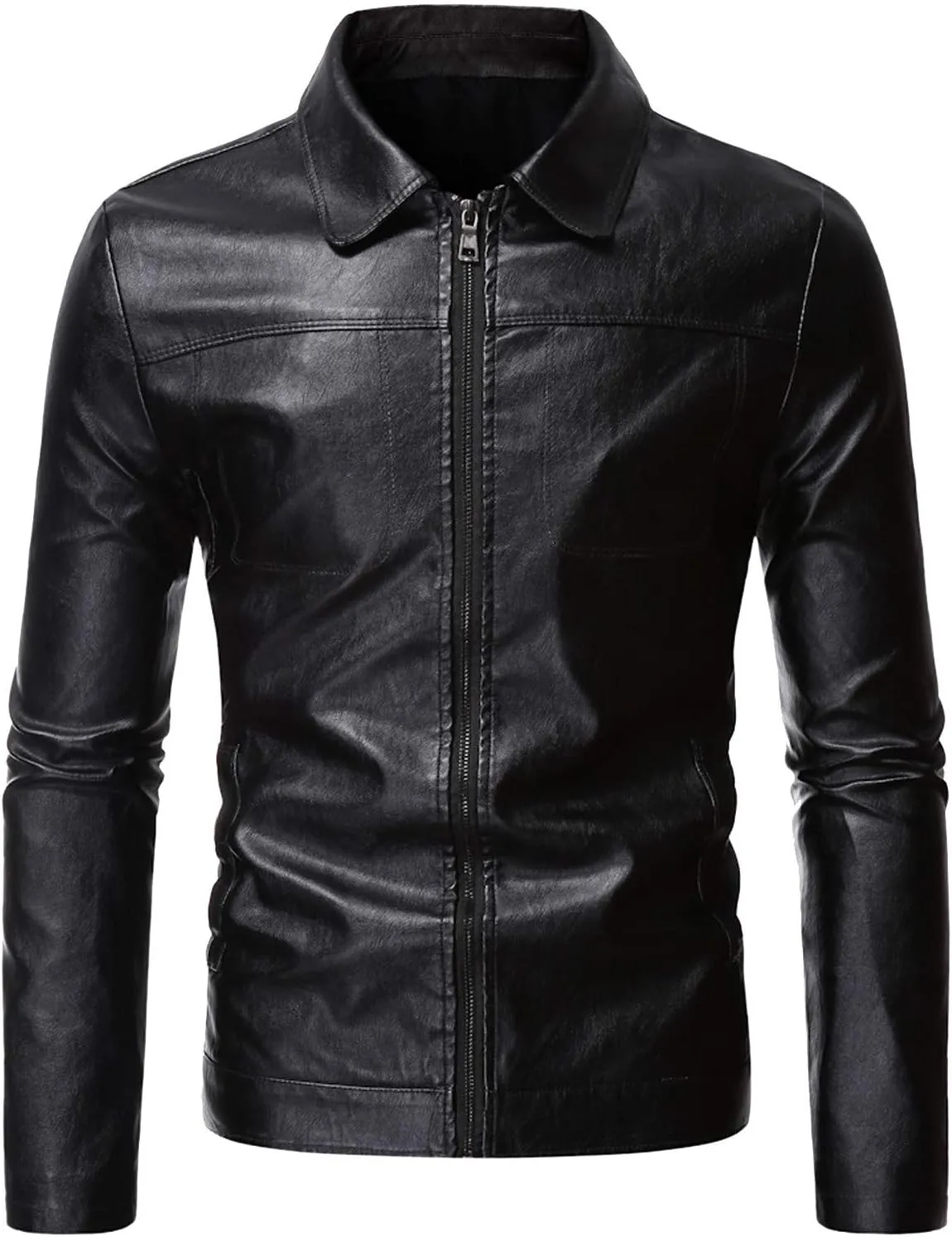 Mens Leather Jacket Slim Fit Motorcycle Black Biker Jackets Vintage Faux Leather Casual Lightweight Outerwear