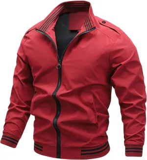 Mens Lightweight Casual Bomber Jacket, Spring Fall Windbreaker Zip Up Coat with Pocket, Slim Fit for Fall Outwear