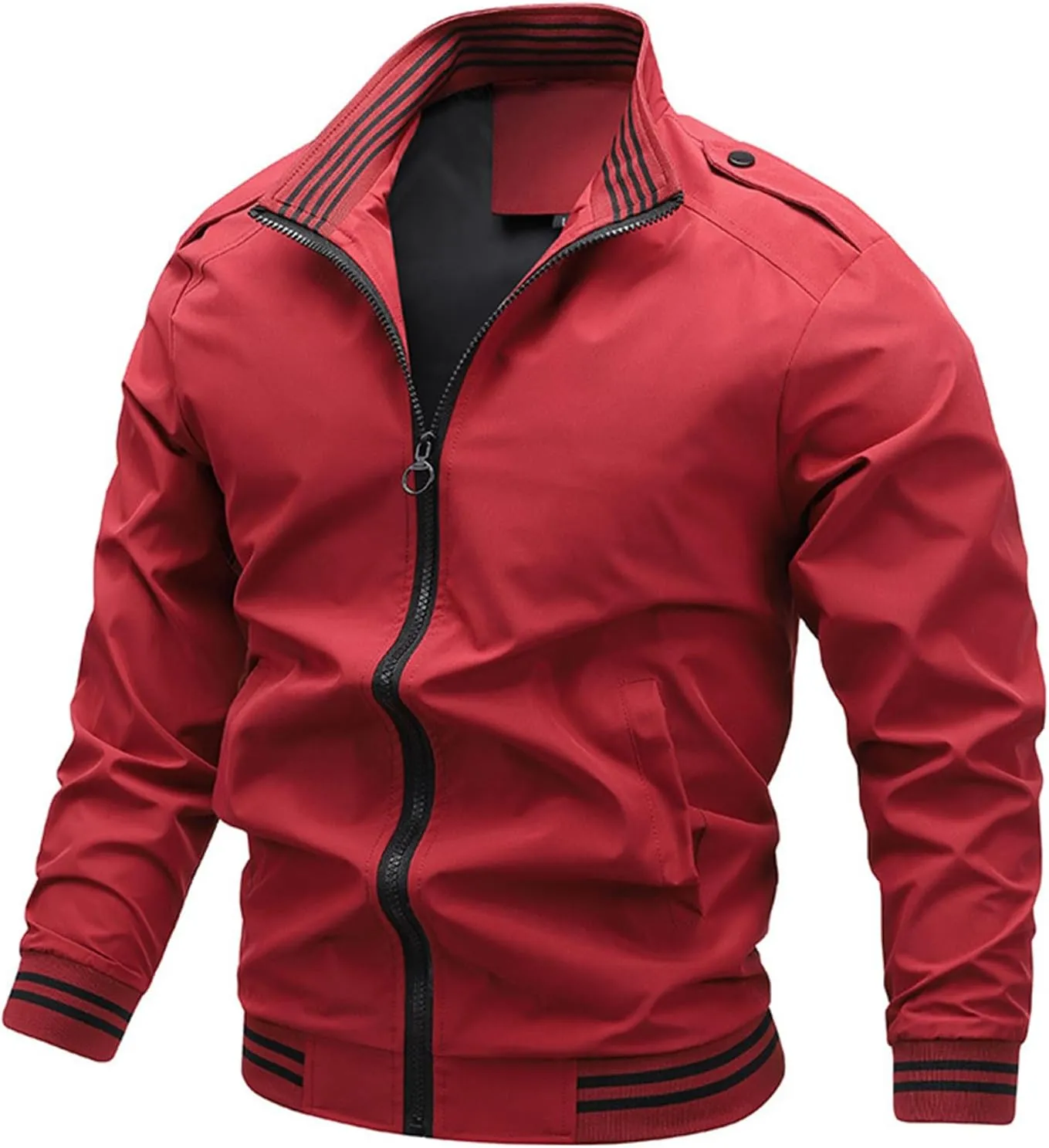 Mens Lightweight Casual Bomber Jacket, Spring Fall Windbreaker Zip Up Coat with Pocket, Slim Fit for Fall Outwear