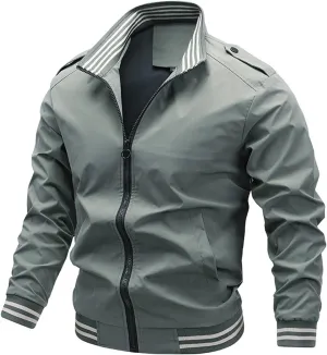 Mens Lightweight Casual Bomber Jacket, Spring Fall Windbreaker Zip Up Coat with Pocket, Slim Fit for Fall Outwear