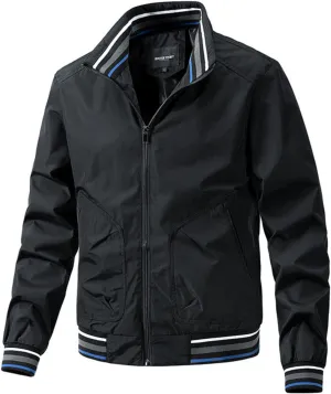 Mens Lightweight Casual Windbreaker Bomber Jacket with Pockets, Water Resistant Breathable Full Zip Thin Jacket