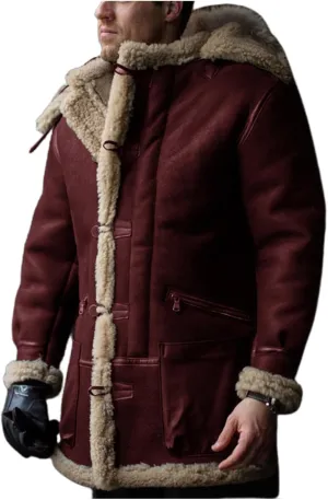 Men's Long Restore Faux Fur Jacket Sherpa Fleece Lined Thickened Jacket Casual Coat with Pocket Fall Winter