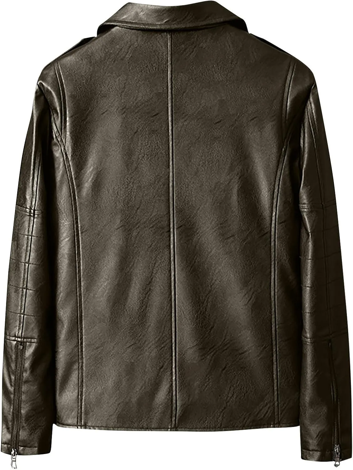 Men's Motorcycle Biker Riding Black Leather Jacket Asymmetric Zip Notch Lapel Collar Coat Lightweight Casual Jackets