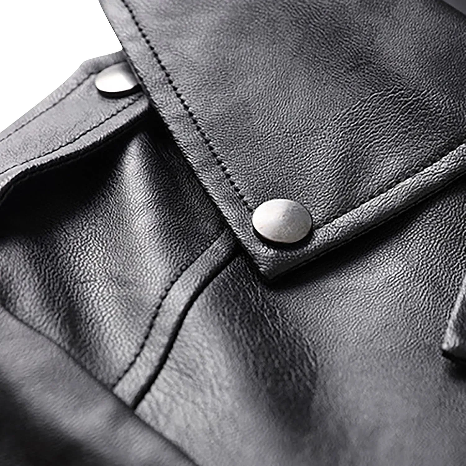 Men's Motorcycle Biker Riding Black Leather Jacket Asymmetric Zip Notch Lapel Collar Coat Lightweight Casual Jackets